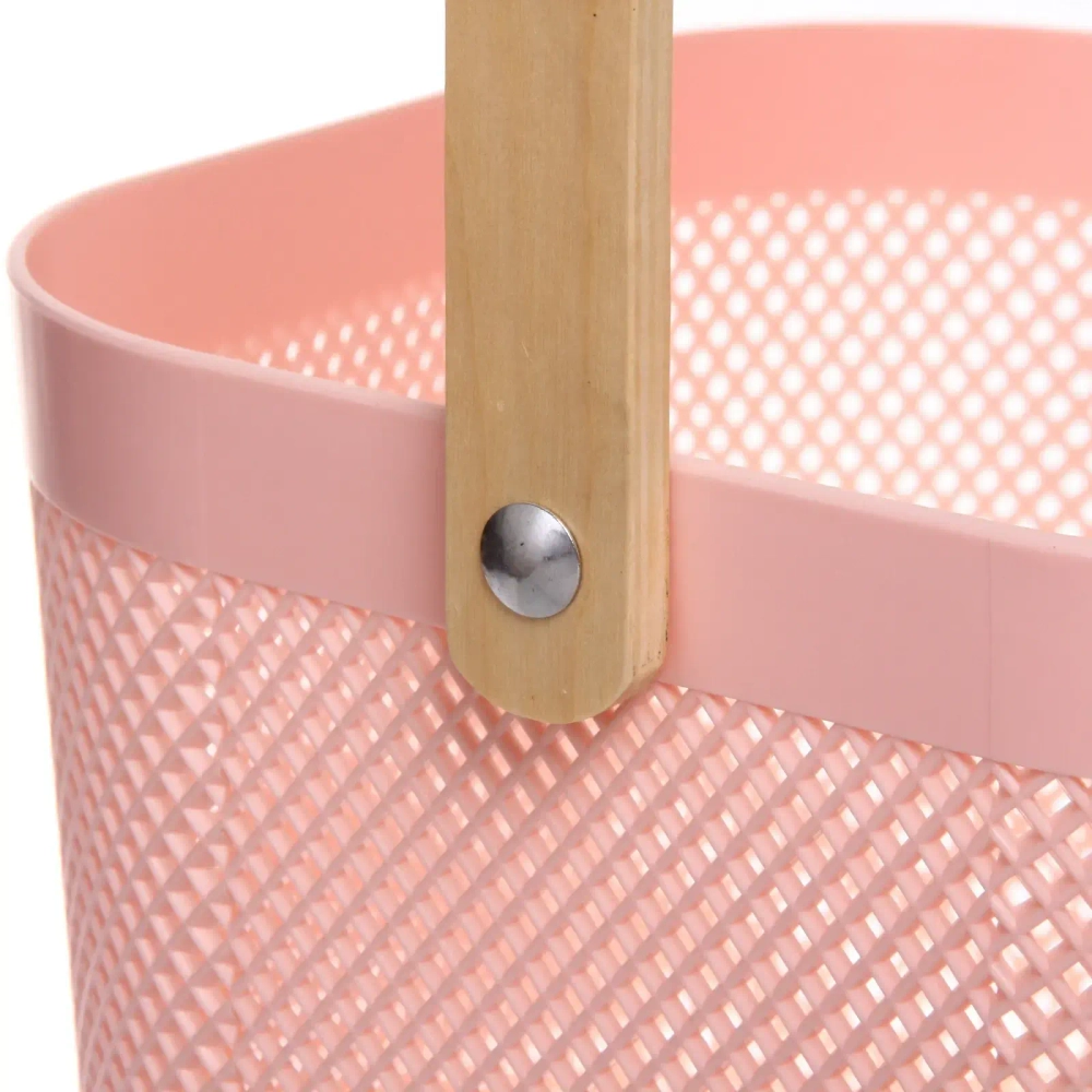 Корзина для хранения с деревянной ручкой «ФАРГО», цвет светло-розовый, 24*23,5*18см