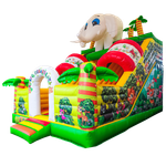 Детский надувной батут-горка "Слоник в джунглях" с прямым скатом 7*5*6 м