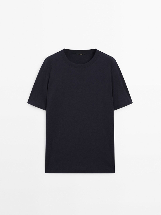 Massimo Dutti Футболка из смесового хлопка, темно-синий