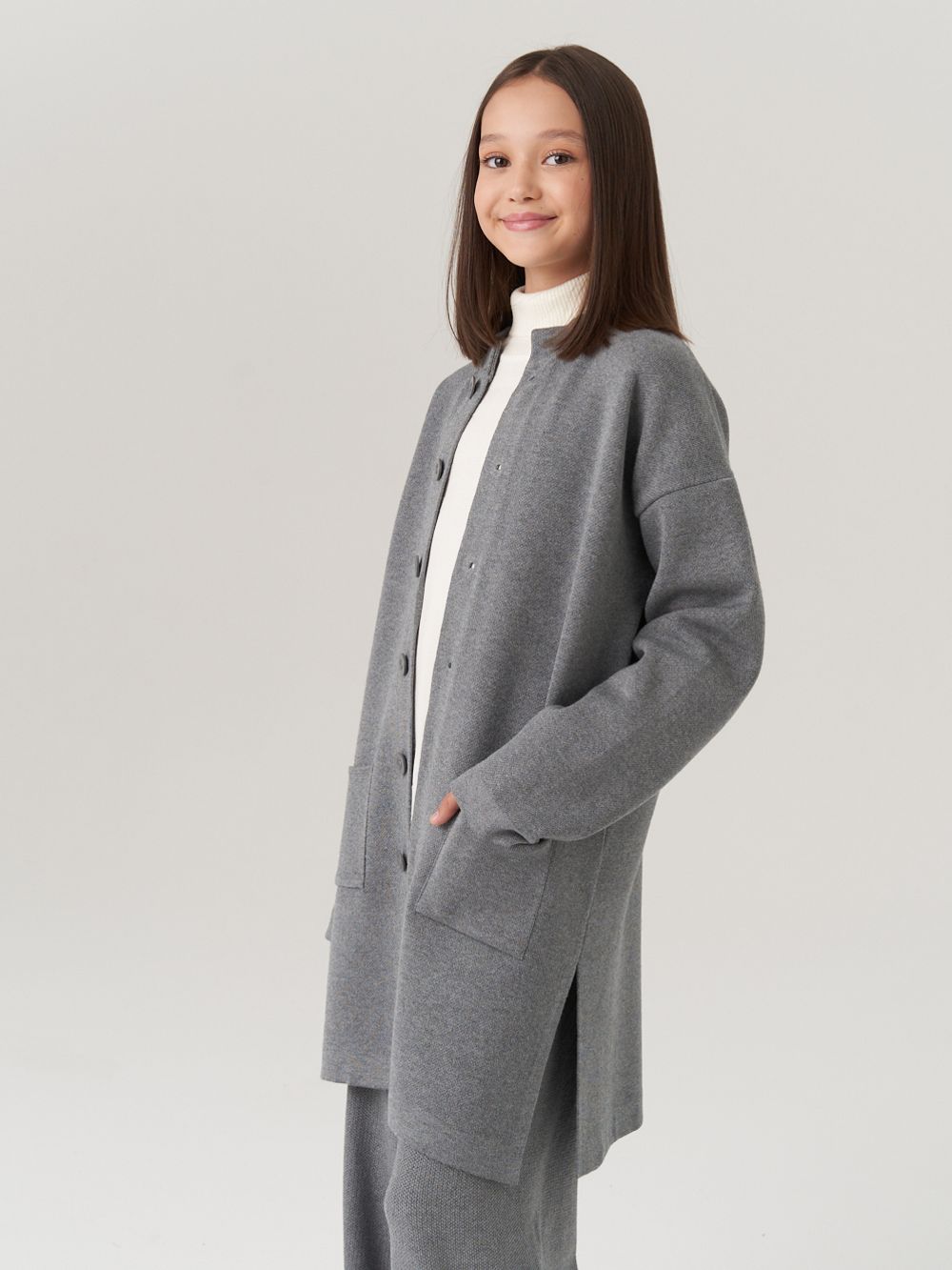 Кардиган для девочки в школу AT990 серый