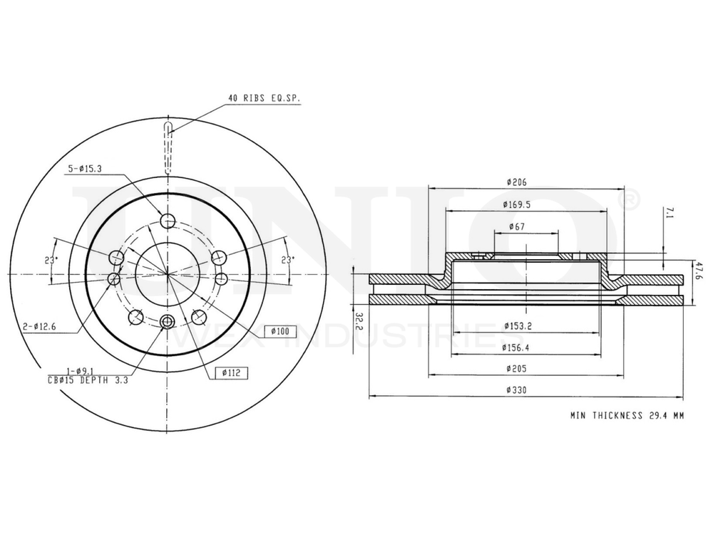 Диск тормозной передний UNIO BRD-20409