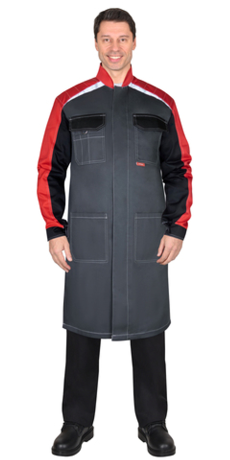 Халат СИРИУС-ФАВОРИТ-МЕГА мужской, тёмно-серый с черным и красной отделкой