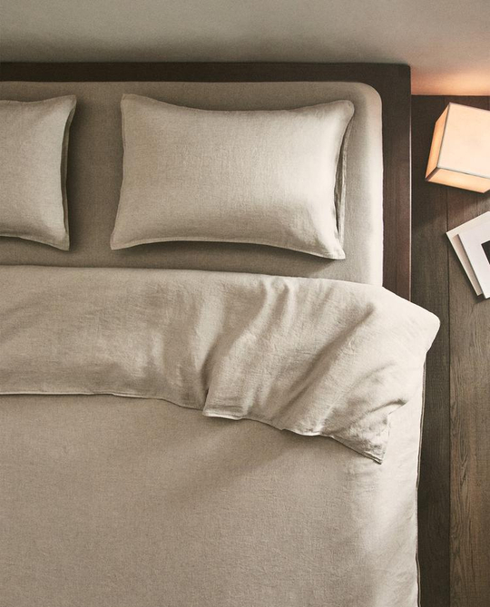 ZARA HOME ОДНОТОННЫЙ ЛЬНЯНОЙ ПОДОДЕЯЛЬНИК, СВЕТО-БЕЖЕВЫЙ