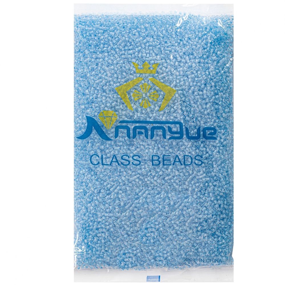 Бисер Alingar размер №8 вес 450 гр., прозрачный кристалл, внутри голубой, пакет