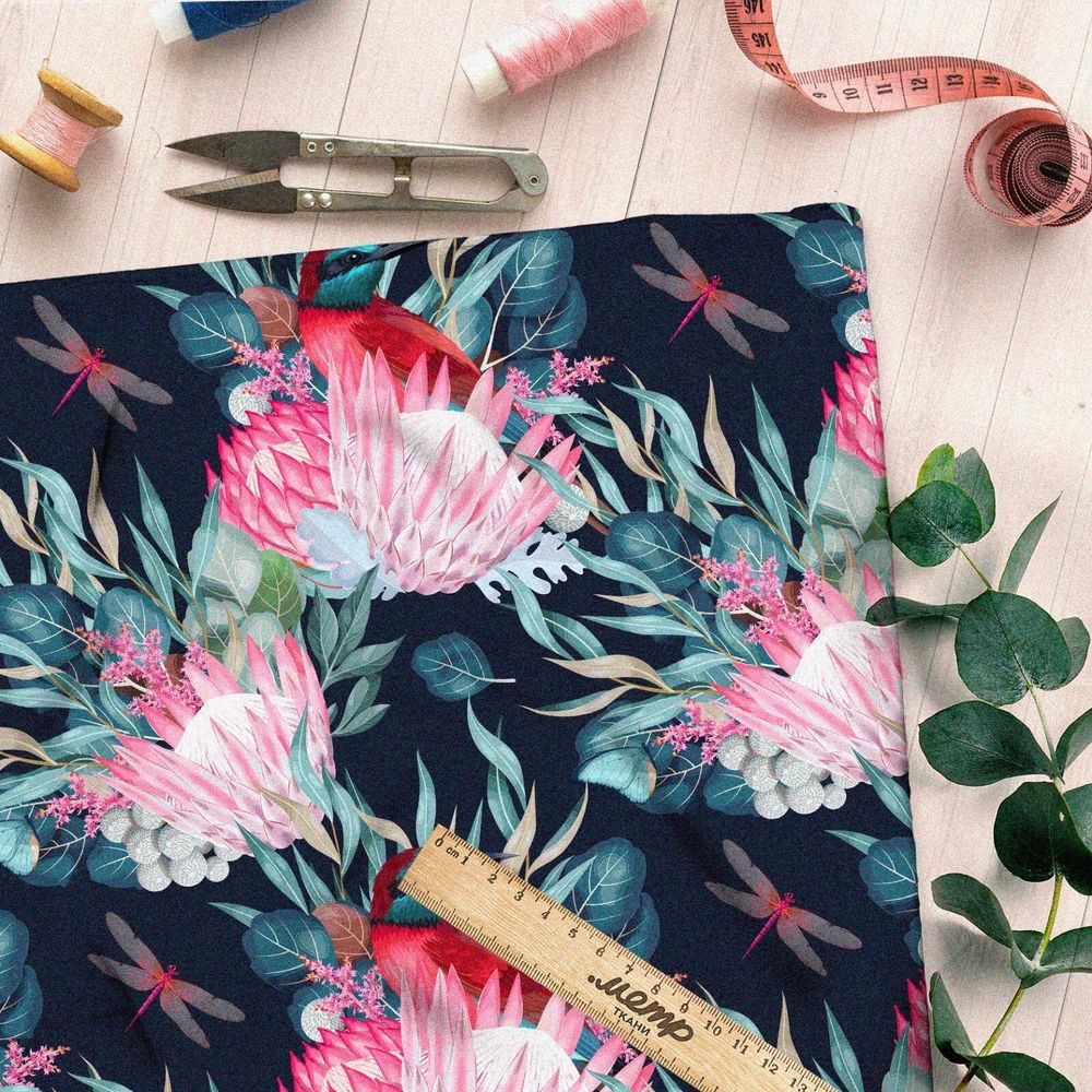 Ткань ниагара лотос абстракция с листьями