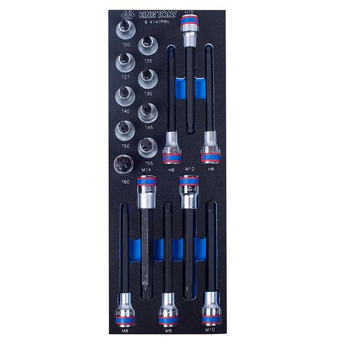 KING TONY (9-4147PRV) Набор торцевых насадок HEX, TORX и SPLINE, ложемент, 17 предметов