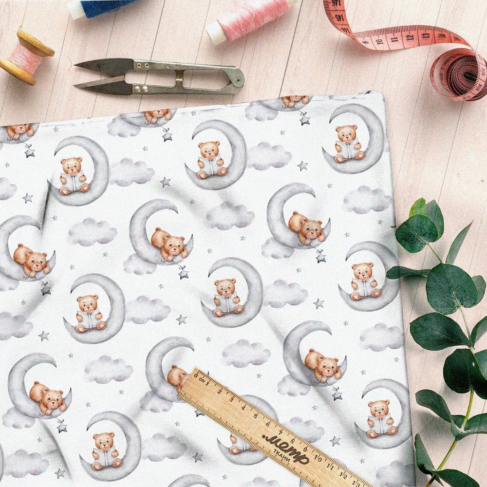 Ткань шелк Армани медвежонок на полумесяце