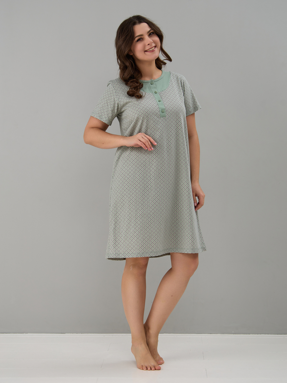 Ночная сорочка С-018/шалфей-экрюгорошки