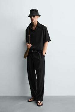 ZARA ПОЛО RELAXED FIT ИЗ СТРУЯЩЕЙСЯ ТКАНИ, ЧЕРНЫЙ