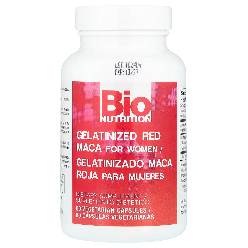 Bio Nutrition, Желатинизированная красная мака для женщин, 60 вегетарианских капсул (500 мг на капсулу)