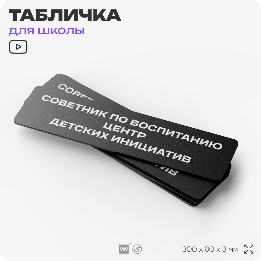 Табличка для школы Советник по воспитанию Центр детских инициатив, школьные таблички на дверь кабинета, 30х8 см, Айдентика Технолоджи