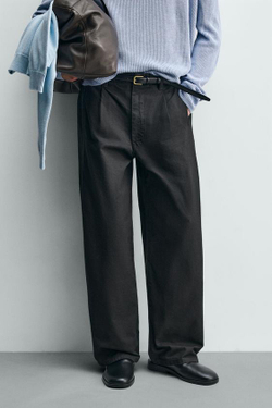 ZARA БРЮКИ WIDE FIT СО СКЛАДКАМИ, КОРИЧНЕВЫЙ