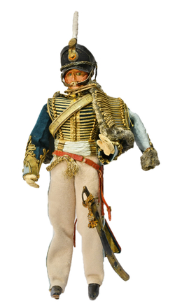 Рядовой лейб-гвардии Гусарского полка 1801-1811. Шарнирная кукла. Кон. 19 -нач. 20 в. Высота 42 см
