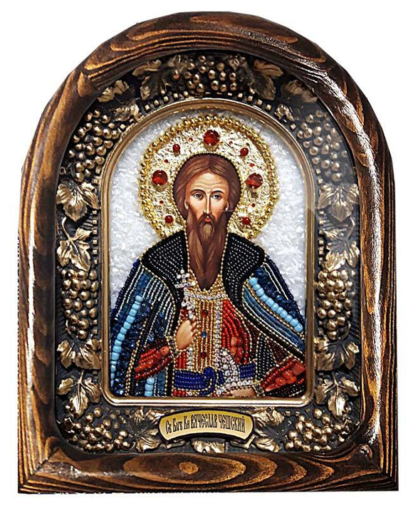 Дивеевская икона святой благоверный князь Вячеслав Чешский, печать, лазурит, коралл и бисер