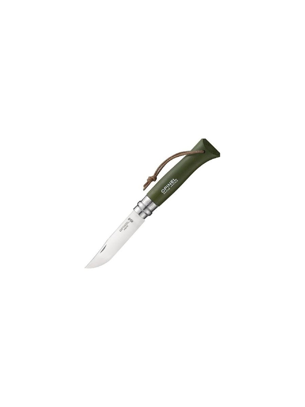 Нож Opinel №8 Trekking, нержавеющая сталь, кожаный темляк, хаки, 001703