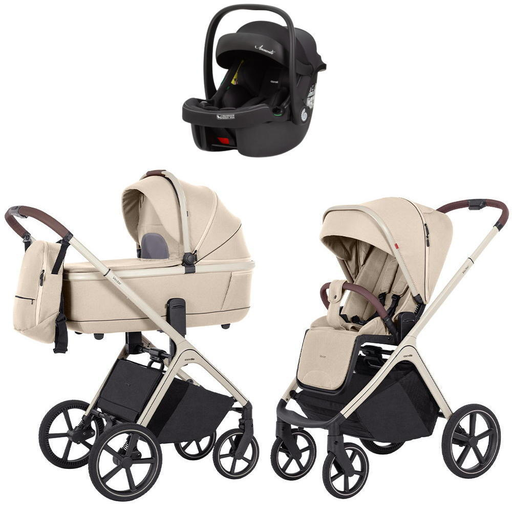 Коляска Carrello Vector CRL-6550 Ammonite AY329 Pro Absolute Black с базой Isofix 3 в 1 Seashell Beige
