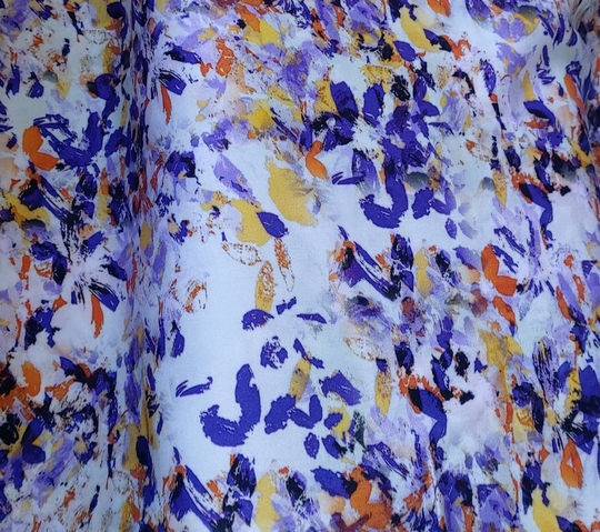 штапель-шелк принт акварель фиолет/желтый/оранж на кремовом