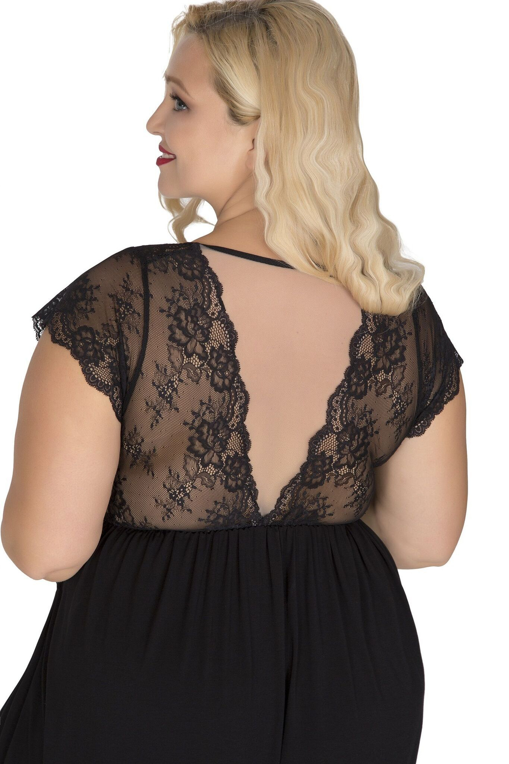 Сорочка с короткими кружевными рукавчиками (Размер: 4X) (Цвет: черный)