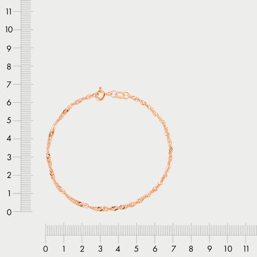 Браслет цепной плетения "Сингапур" для женщин из розового золота без вставок (арт. НБ 12-028 0.35)