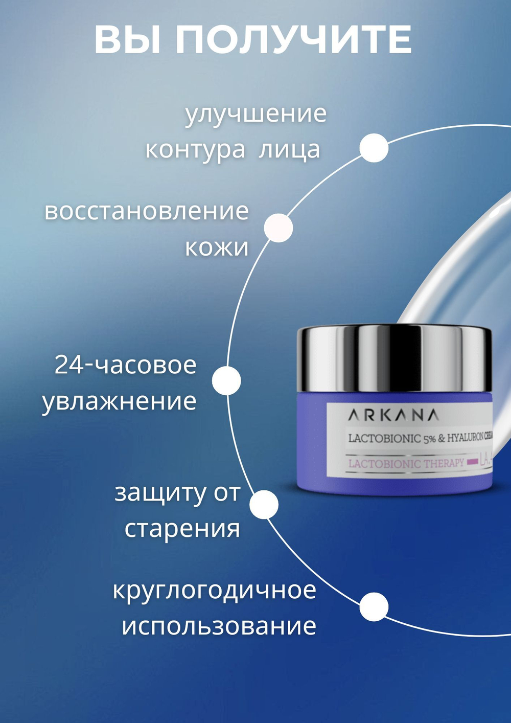 Lactobionic 5% & Hyaluron Cream - Увлажняющий и регенерирующий крем для лица с 5% лактобионовой и гиалуроновыми кислотами, 50 мл