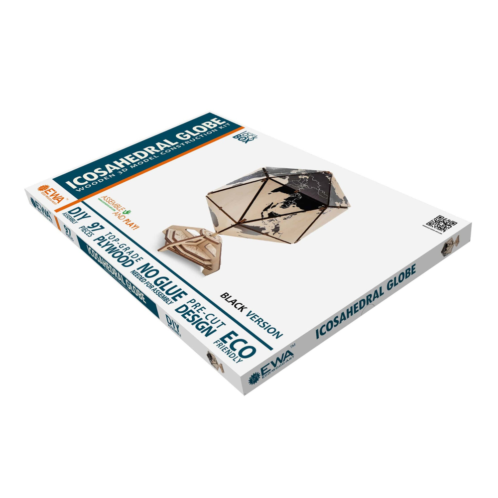 Деревянный конструктор Черный глобус Икосаэдр c секретом (EWA)