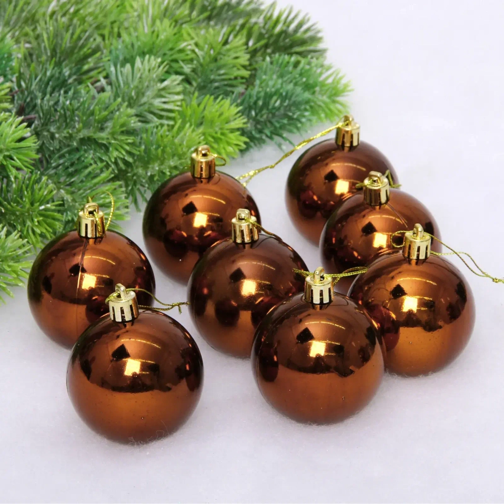 Новогодние шары 6 см (набор 24 шт) «Глянец», шоколад