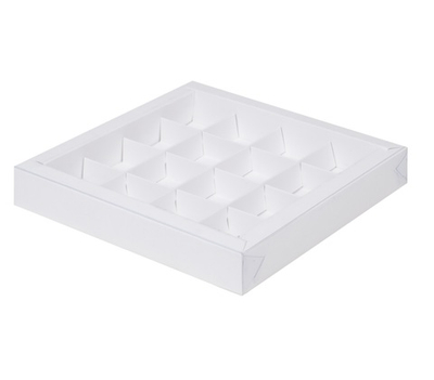 Упаковка для 16 конфет с крышкой БЕЛАЯ 200*200*30 мм