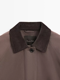 Massimo Dutti Длинная парка с вощеным покрытием и вельветовыми деталями, коричневый