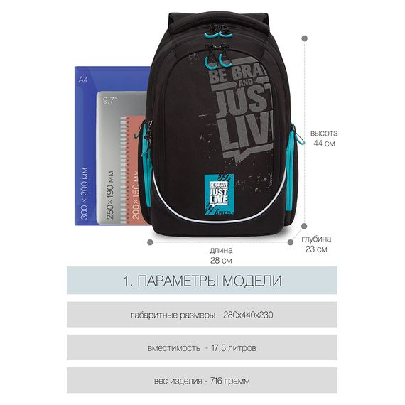 Çanta \ Bag \ RU-135-3 Рюкзак (/3 черный - бирюзовый)