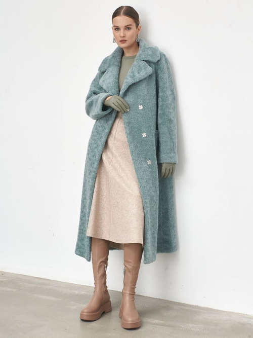 Шуба чебурашка пальто тедди из шерсти, зеленая, SilverFox