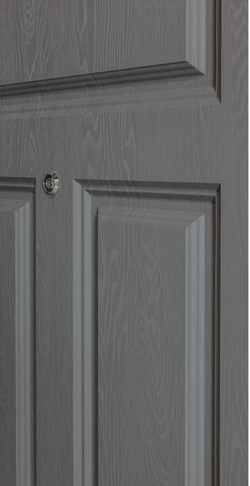 Входная дверь с шумоизоляцией STR MX-29 Ясень графит / Д 11 Лучи Софт белый ( белый матовый, без текстуры)