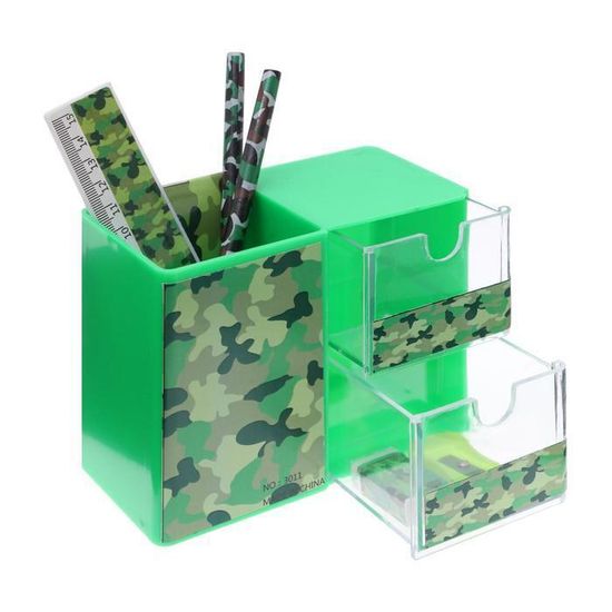 Подставка настольная с ящичками "Милитари", подставка,2 карандаша, линейка, точилка, ластик, блокнот 8 листов