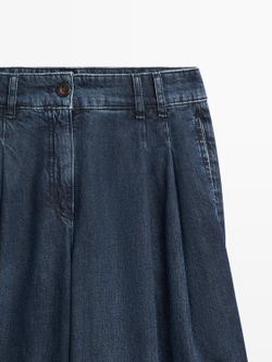 Massimo Dutti Джинсы с высокой талией, широкими штанинами и вытачками, темно-синий