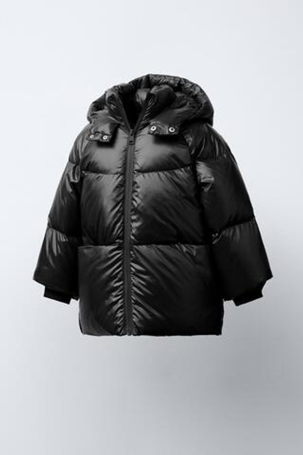 ZARA ПУХОВИК ИЗ ПЕРА И ПУХА WATER REPELLENT И WIND RESISTANT, ЧЕРНЫЙ