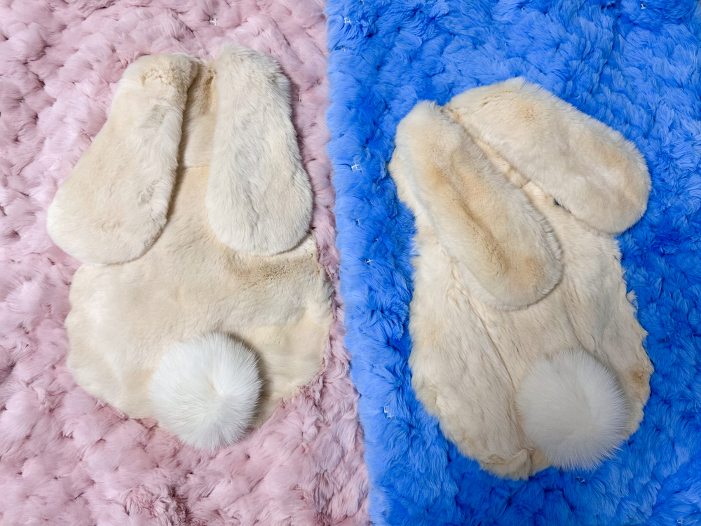 "Вязаный" детский плед из натурального меха рекс "Котик" 120х80 см (голубой)