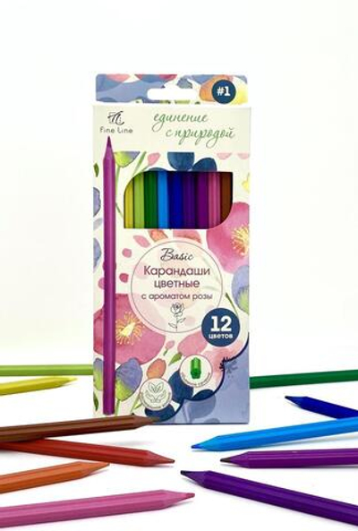 Карандаши 12цв. "Fine Line Basic" с ароматом розы (ПОЛИНОМ)