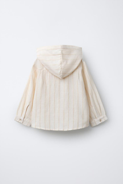 ZARA КУРТКА-РУБАШКА В ПОЛОСКУ С КАПЮШОНОМ, ЭКРЮ