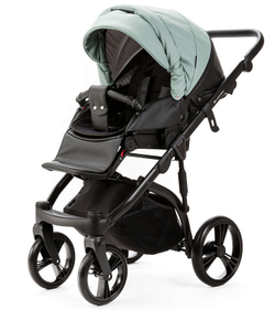 Детская коляска Adamex Lanti Deluxe 2 в 1 LN-SD103 (СЕРО-ЗЕЛЕН.КОЖА + ЧЕРН. КОЖА)