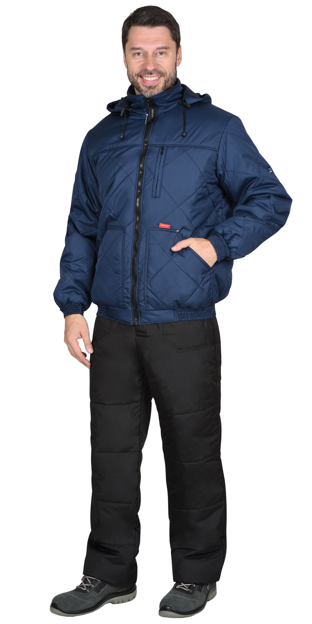Куртка ПРАГА-Люкс короткая с капюшоном, темно-синяя