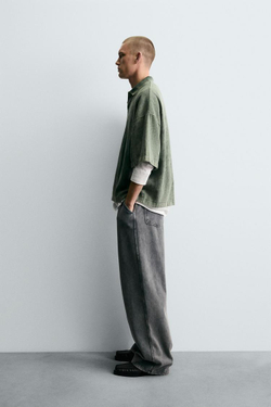 ZARA ПОЛО ИЗ РЕЛЬЕФНОЙ ТКАНИ С ЭФФЕКТОМ ПОТЕРТОСТИ, ЗЕЛЕНЫЙ