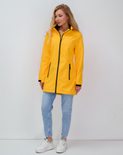 Парка спортивная женская с капюшоном softshell желтого цвета 9568J