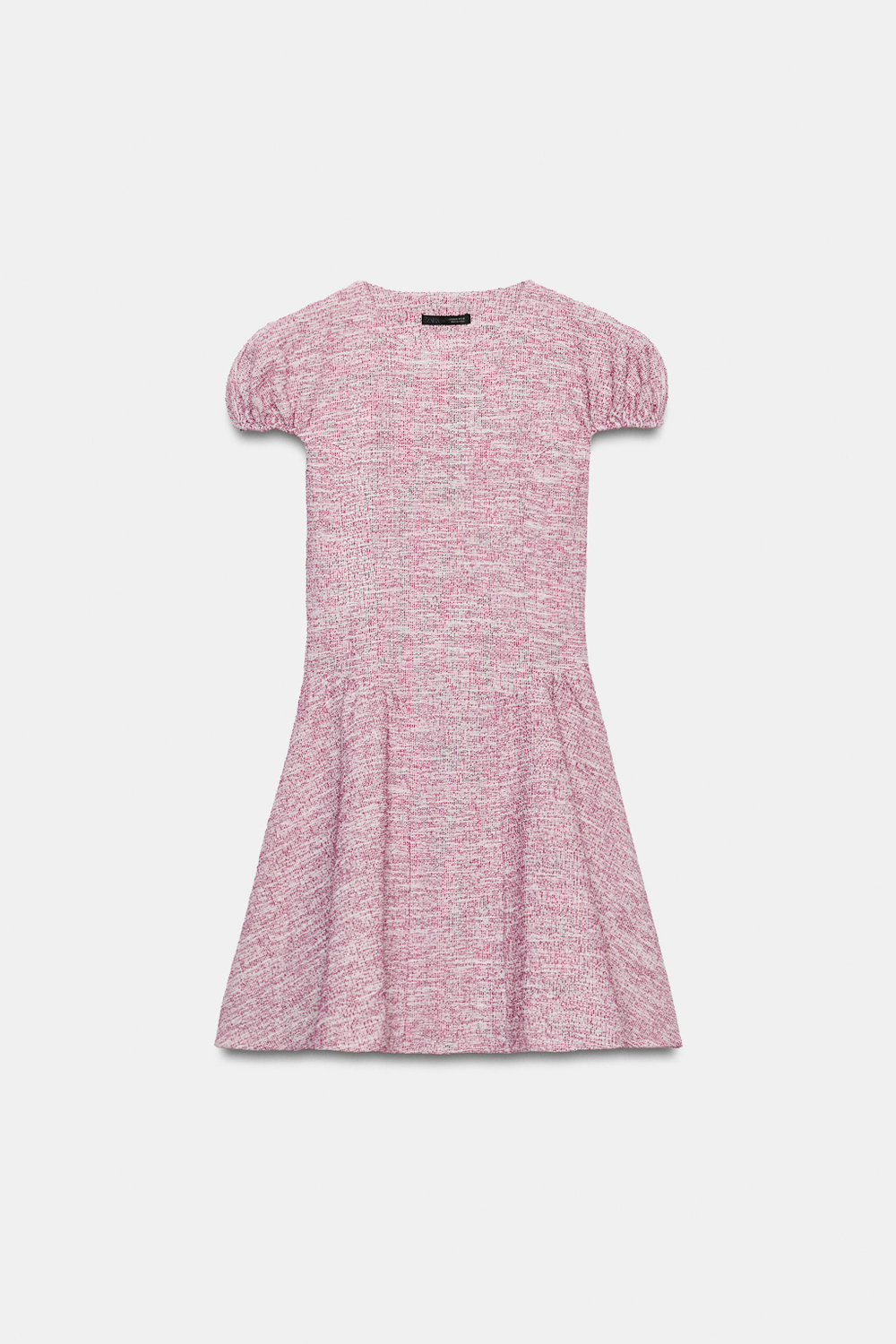 ZARA ПЛАТЬЕ ИЗ БУКЛЕ С ОБЪЕМНЫМИ РУКАВАМИ, РОЗОВЫЙ МЕЛАНЖ
