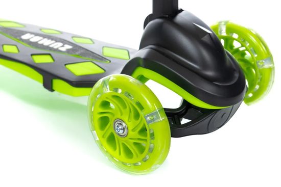 Самокат трехколесный со светящимися колесами Micar Zumba 2022 чёрный, зеленый