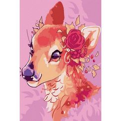 Картина по номерам (15х20) Оленёнок с цветком (15 цветов)