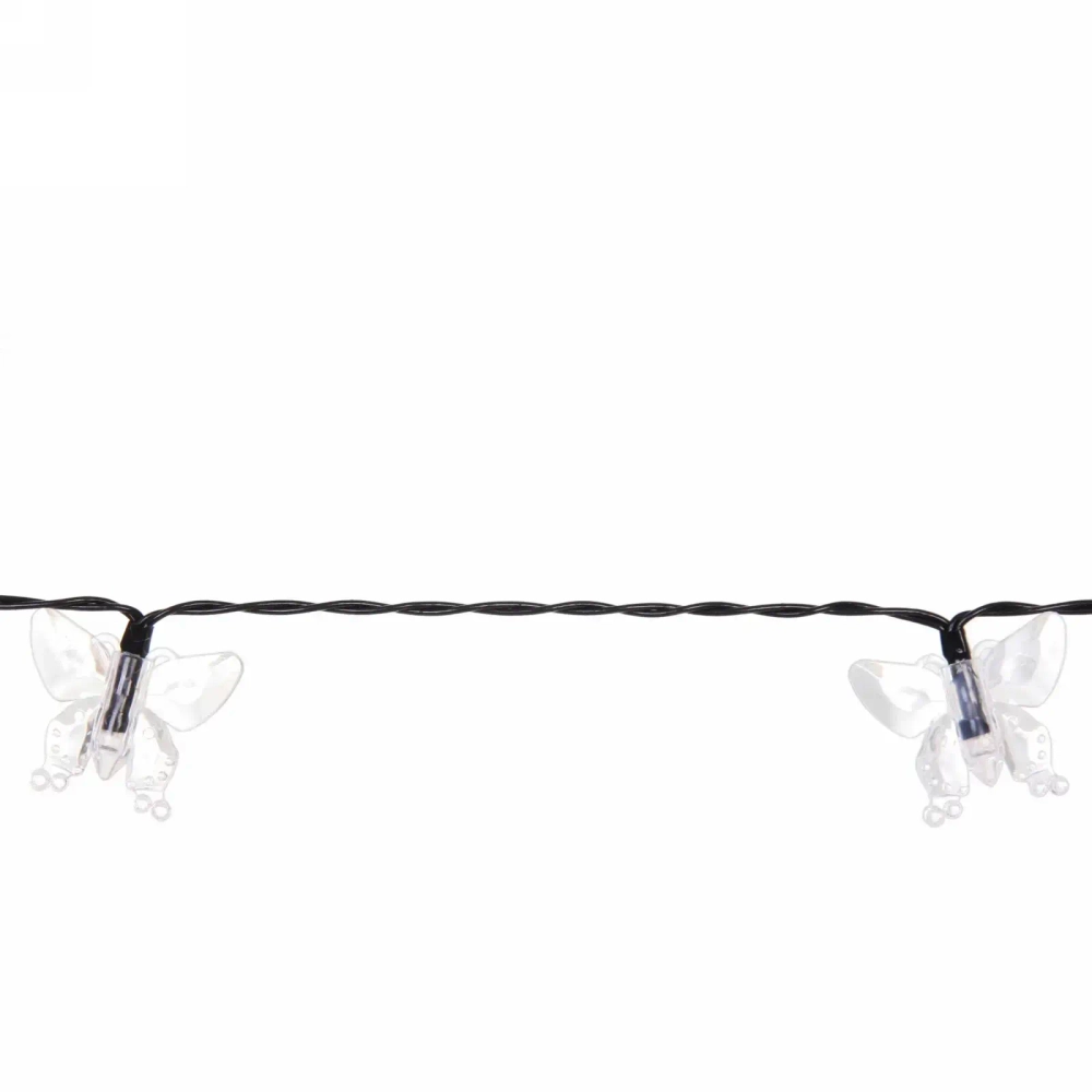 Гирлянда для улицы «Бабочка» 3 м 20 ламп LED чёрный провод, 2 реж.,IP-55, Теплый белый (солнечная батарея)