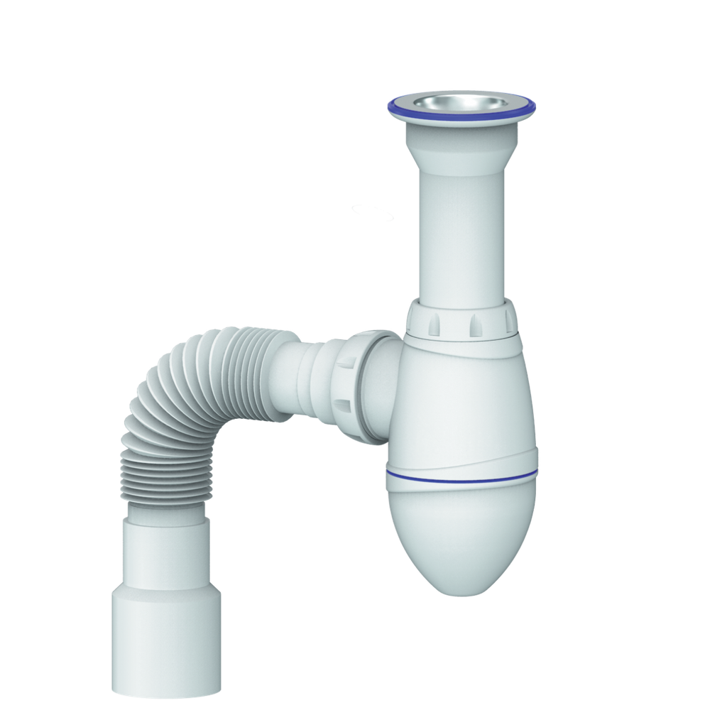 A120 CИФОН ДЛЯ ТЮЛЬПАНА, УМЫВАЛЬНИКА С ЛИТЫМ ВЫПУСКОМ 1 1/2  И С ГИБКИМ СОЕДИНЕНИЕМ д.40 х 40/50