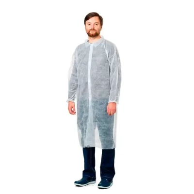 Халат посетительский нестерильный на кнопках спереди 118 см плотность 20 размер XXXL (54-56) 50 шт белый