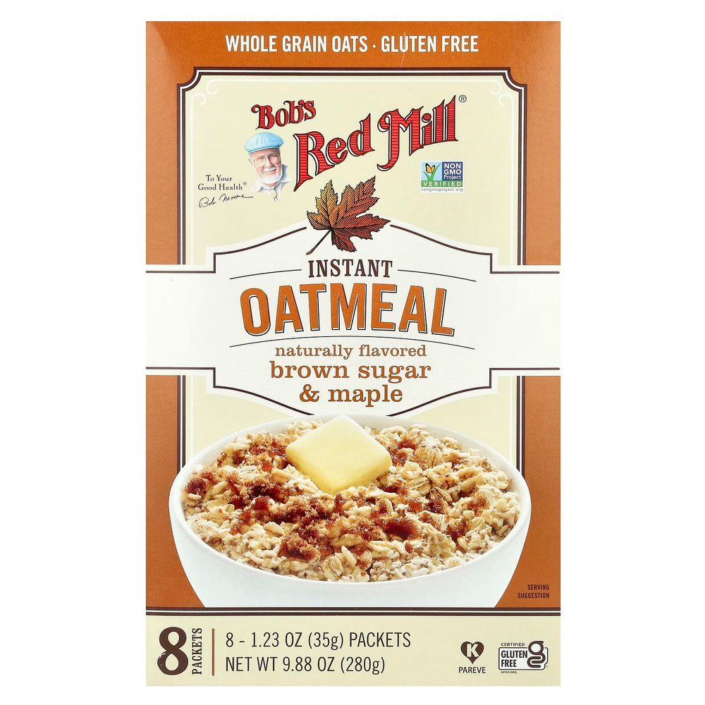Bob's Red Mill, Овсяные пакетики быстрого приготовления, коричневый сахар и клен, 8 пакетиков по 35 г (1,23 унции)