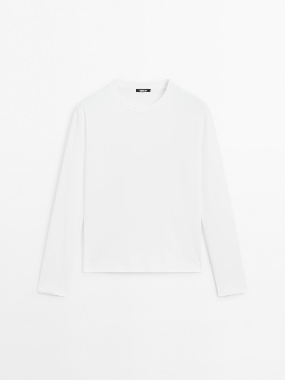 Massimo Dutti Футболка из хлопка с длинными рукавами, натуральный, кремовый