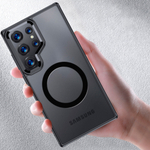 Чехол с Magsafe для Samsung Galaxy S24 Ultra прозрачный матовый с черным бортом WLONS